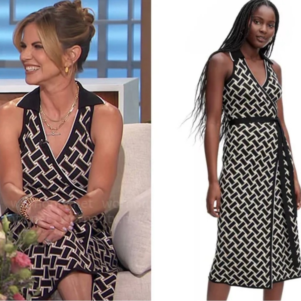 Black and Gold Geometric Wrap Dress